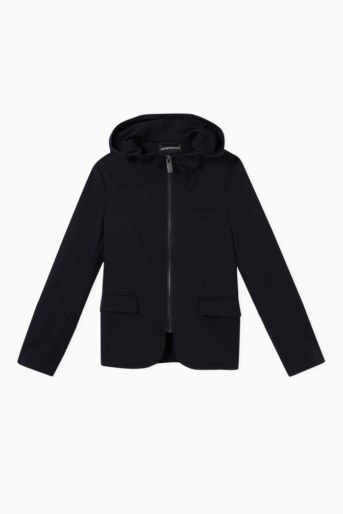 

Micro Stripe Hooded Blazer-style Jacket, Blue