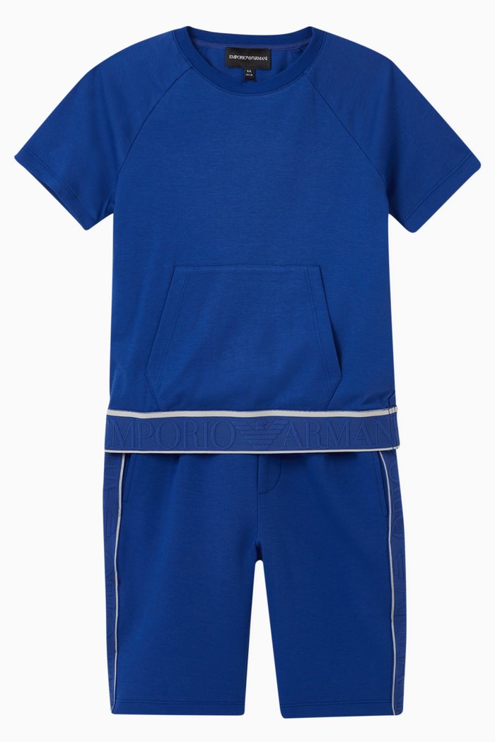 

EA Logo Tape Jersey T-Shirt & Shorts Set, Blue