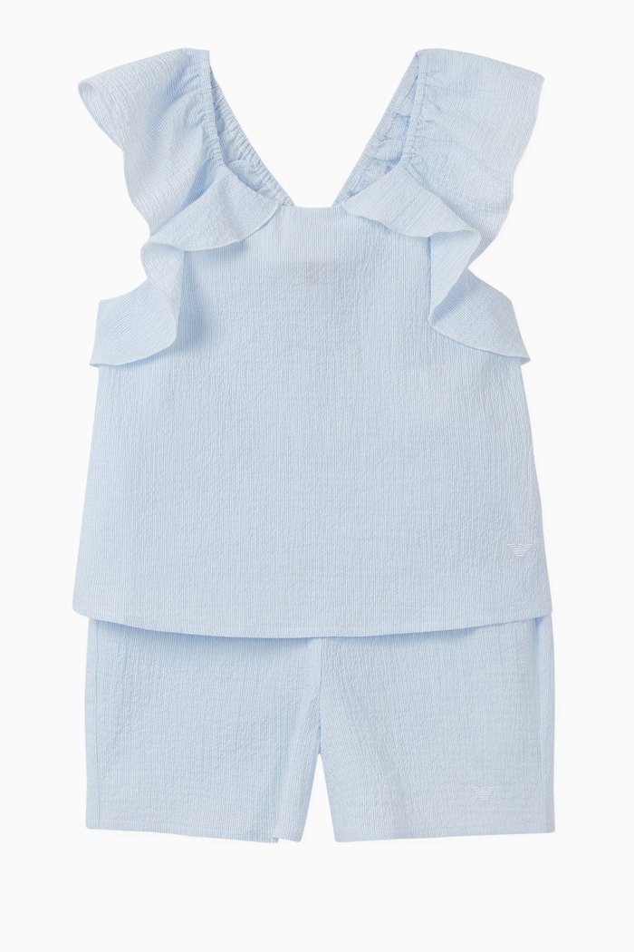 

Ruffled Seersucker Top & Shorts Set, Blue
