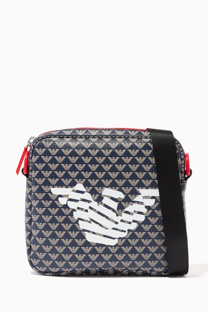

EA Monogram Crossbody Bag in Canvas, Blue