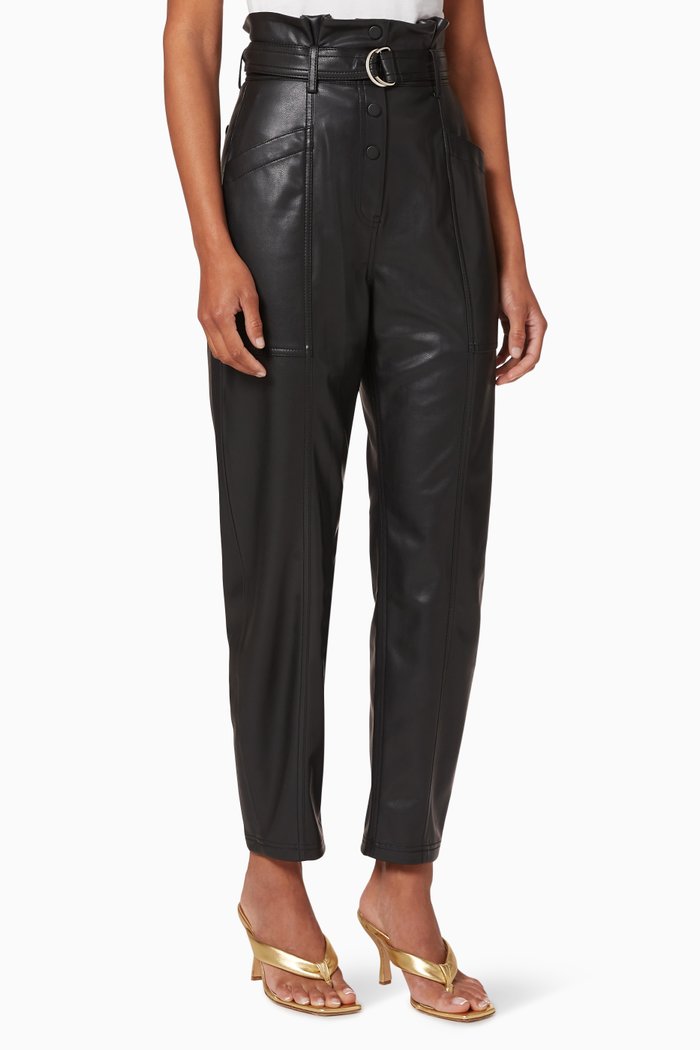 

Leela Paperbag Vegan Leather Pants, Black