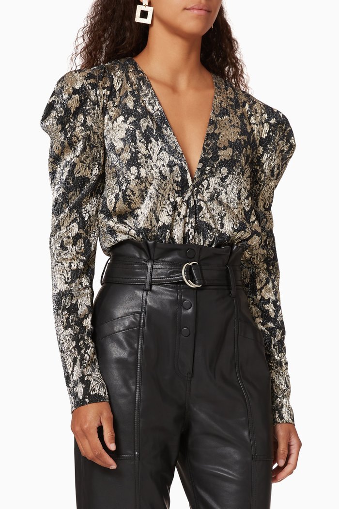 

Shaina Metallic Bodysuit, Black