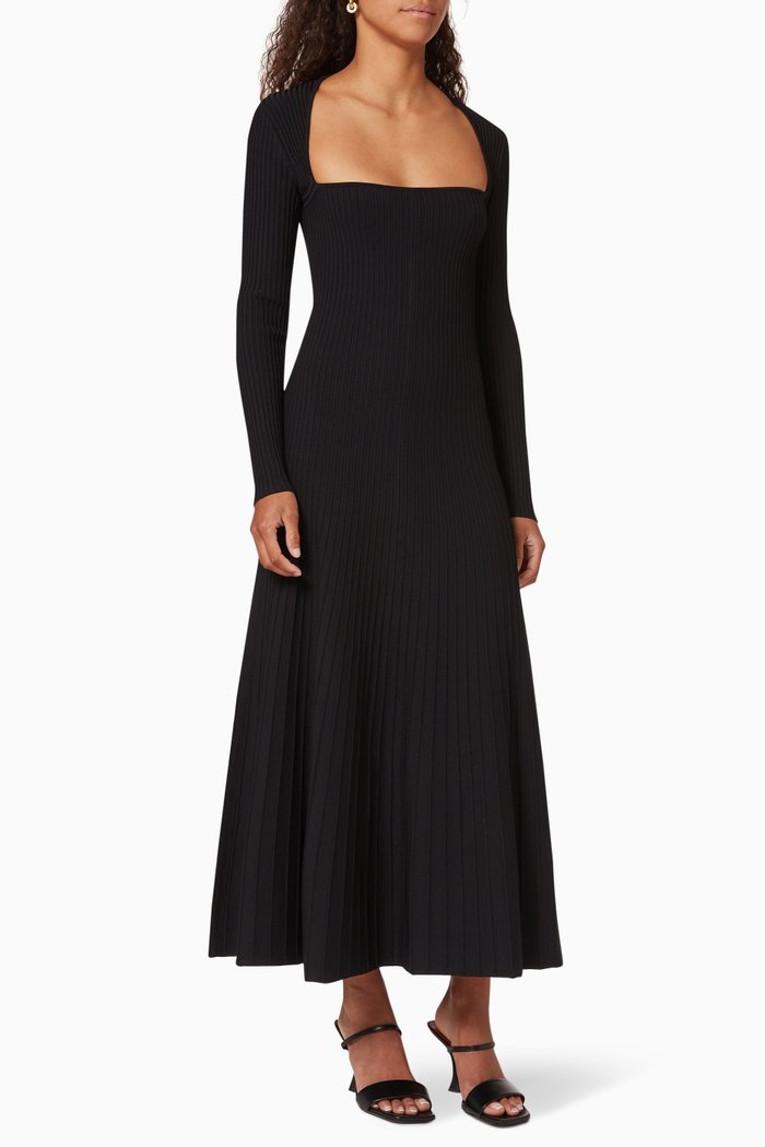 Renata Square Knit Midi Dress, Black