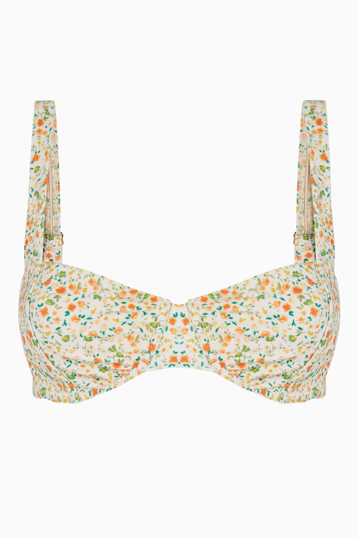 

Floral Balconette Bikini Top, White