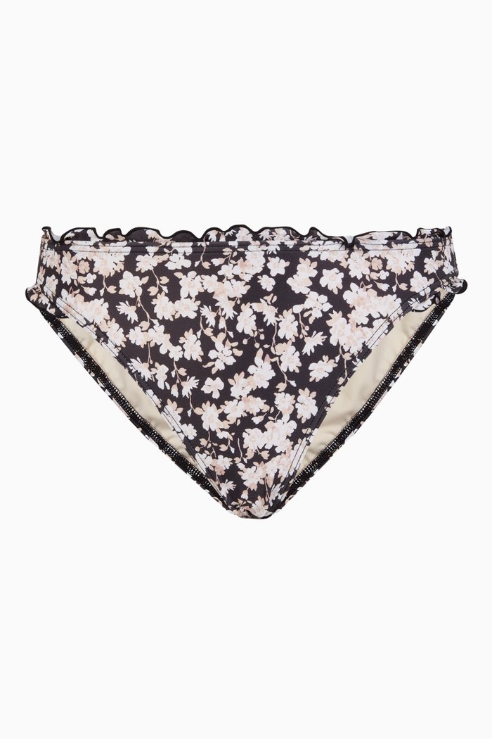 

Ruffle Trim Floral Bikini Bottoms, Black
