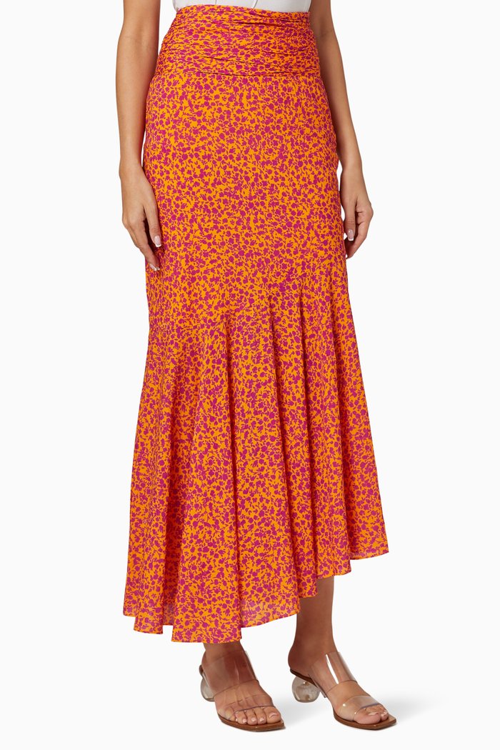 

Ruched Linen Maxi Skirt, Pink
