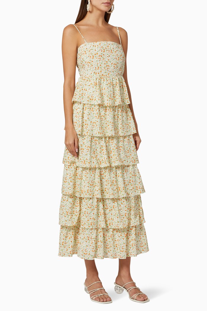 

Floral Layered Midi Dress, White