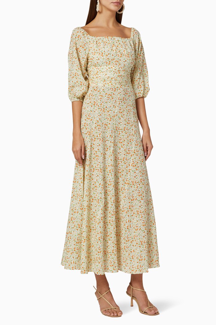 

Floral Off-The-Shoulder Midi Dress, White