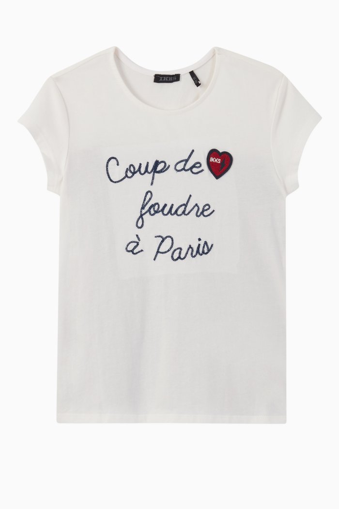 Pleated Embroidered T-Shirt, White