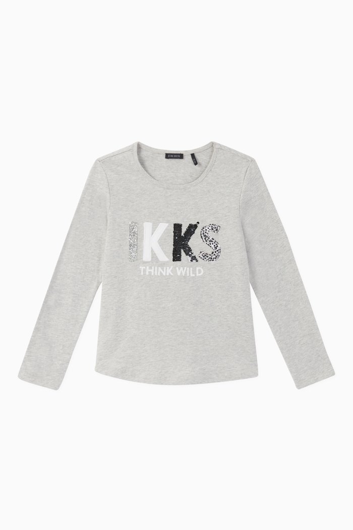 

Marl Sequin Logo Cotton T-Shirt, Grey