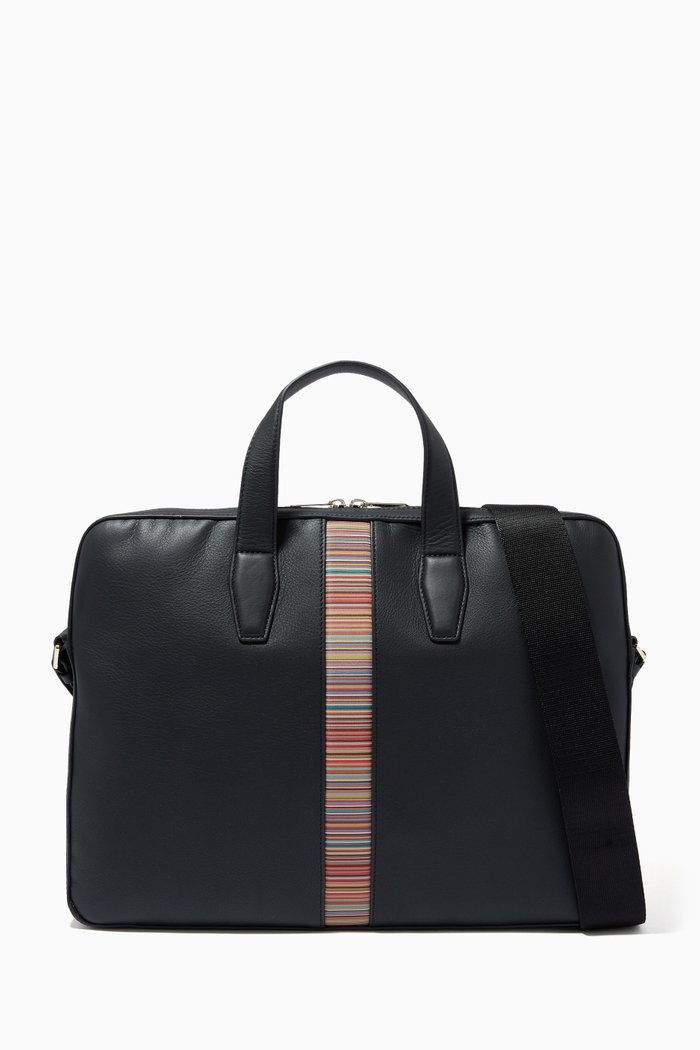

Signature Stripe Slim Business Folio in Leather, Black