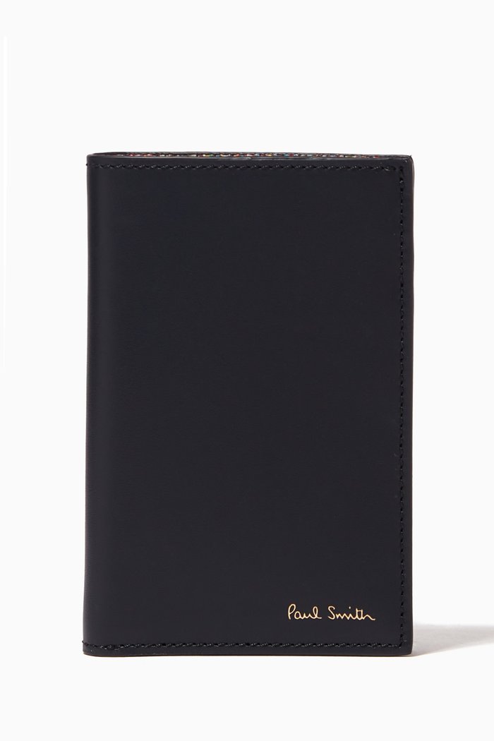 

Signature Stripe Credit Card Wallet in Leather, Black