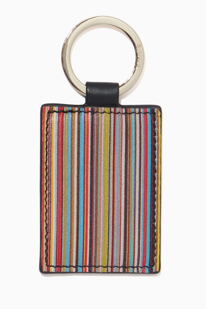 

Signature Stripe Keyring in Leather, Black