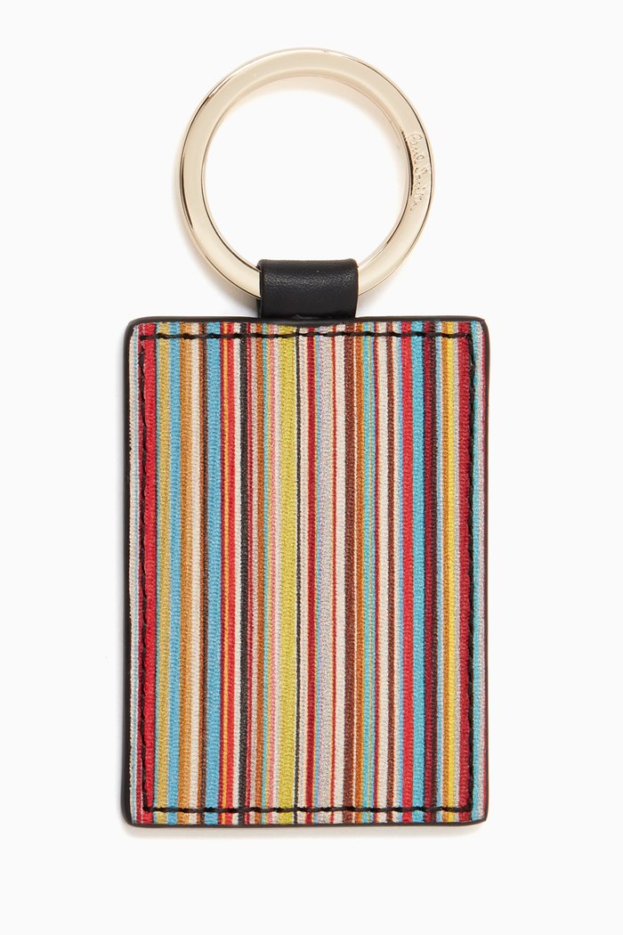 

Striped Rectangular Keyring in Leather, Multicolour