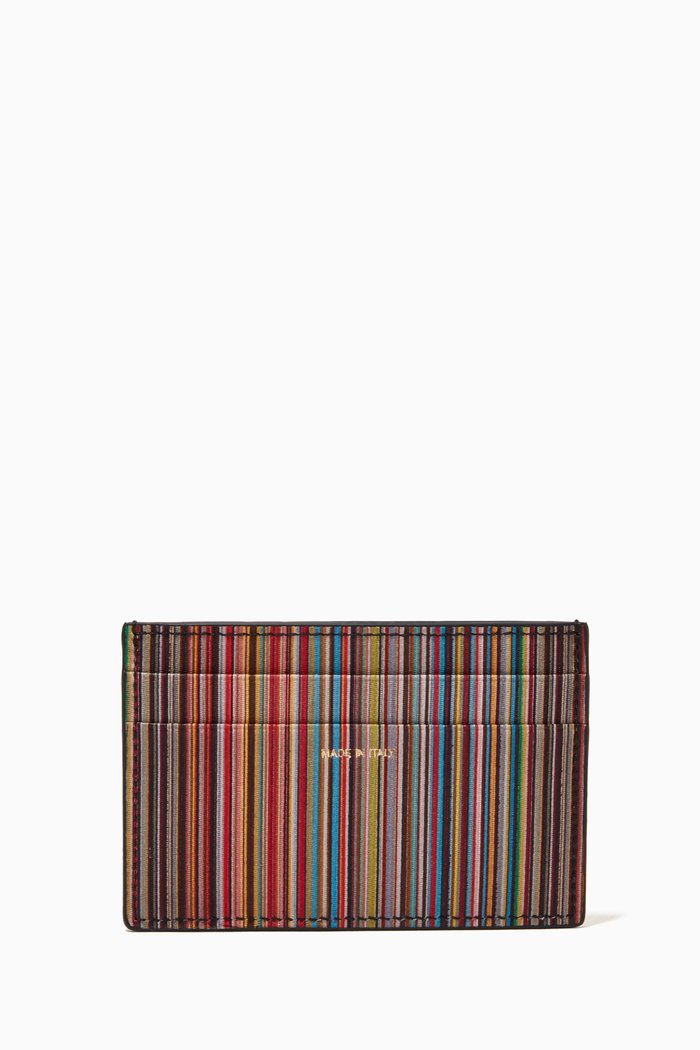

Signature Stripe Card Holder in Leather, Black