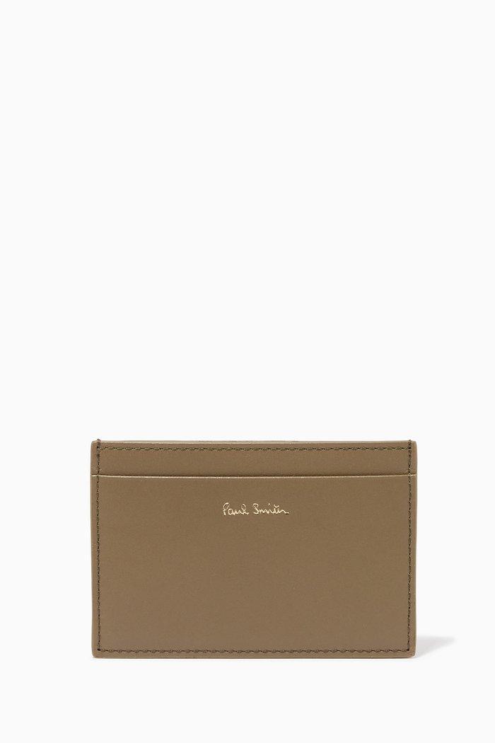 

Signature Stripe Card Holder in Leather, Green