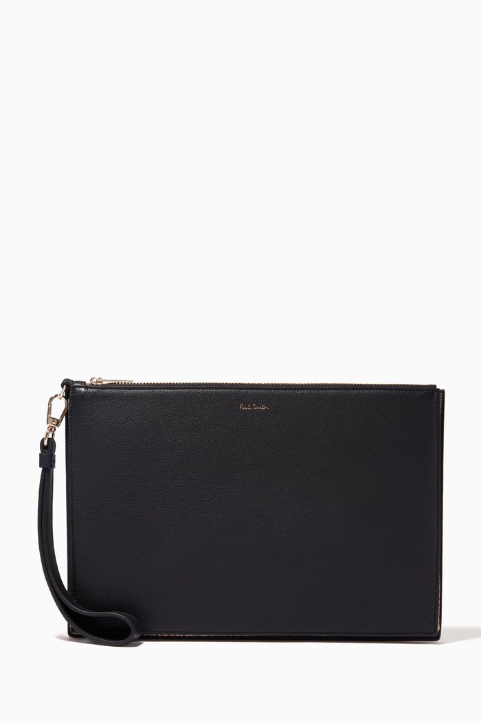 

Signature Stripe Zipped Pouch in Leather, Black