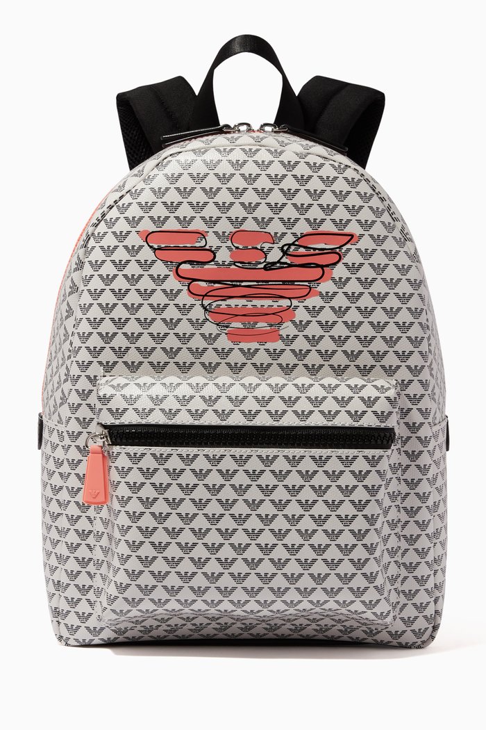 

EA Eagle Monogram Backpack in Canvas, Neutral