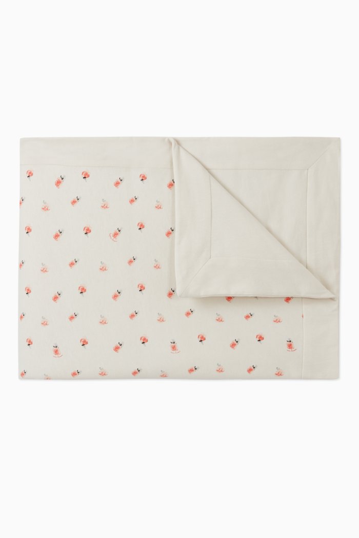 

Rose Print Baby Blanket, White
