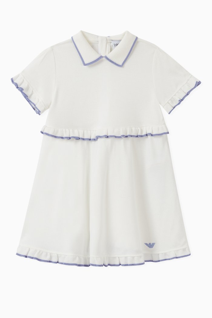 

Ruffle Trim Jersey Polo Dress, White