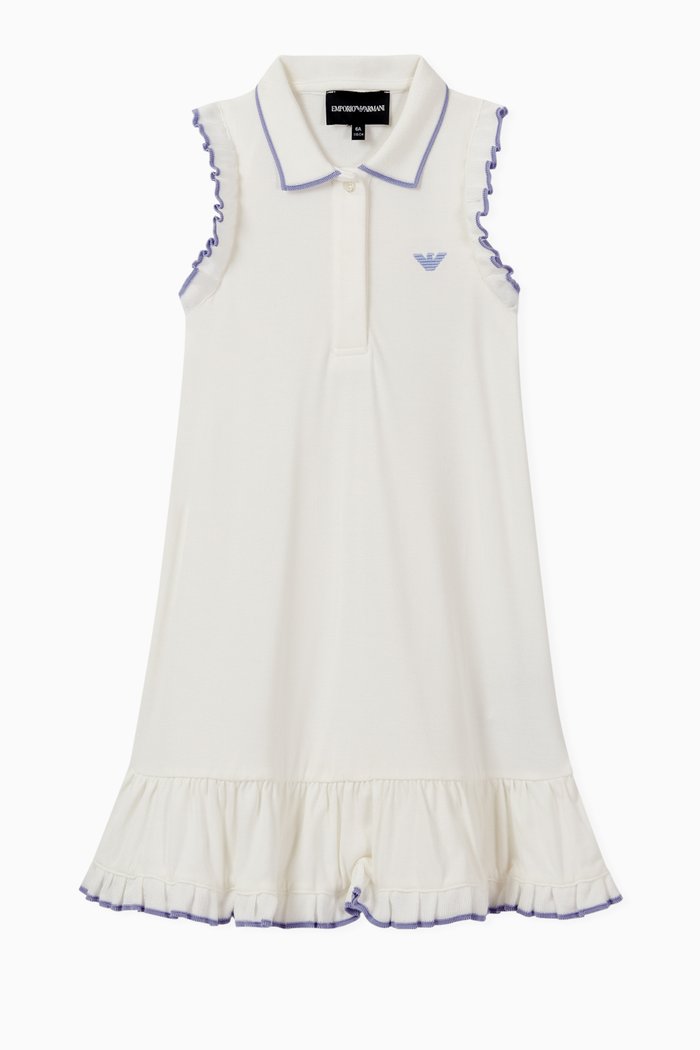 

Ruffle Trim Jersey Polo Dress, White