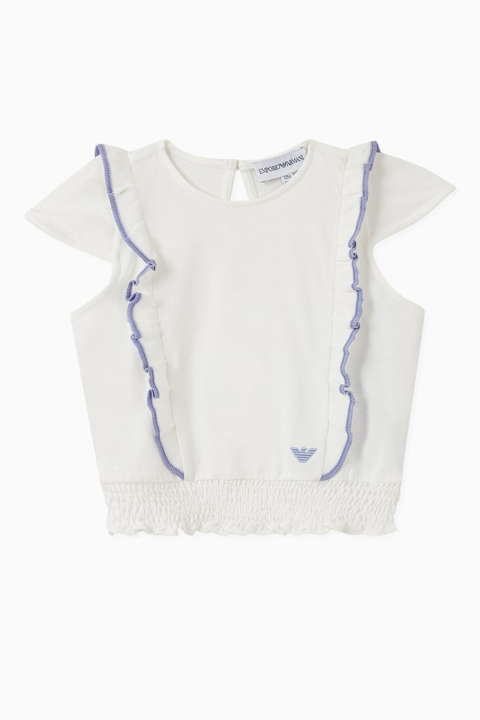

Ruffle Trim Jersey Piqué Top, White