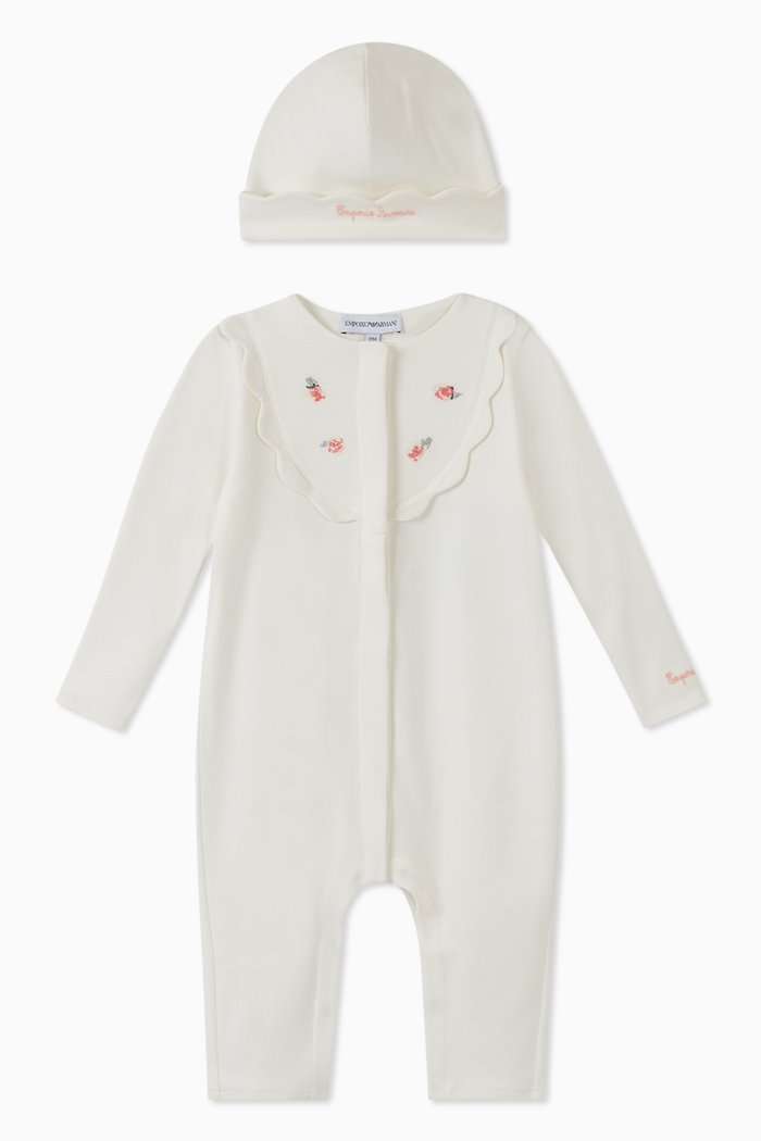 

Rose Cotton Romper & Hat Set, White
