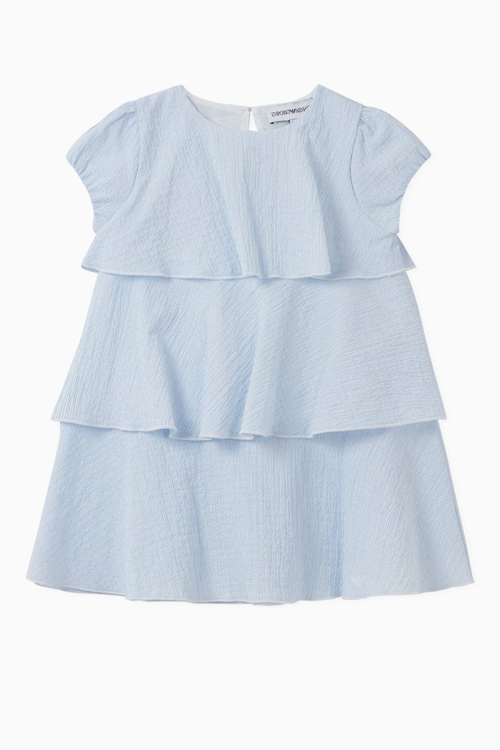 

Tiered Seersucker Dress, Blue