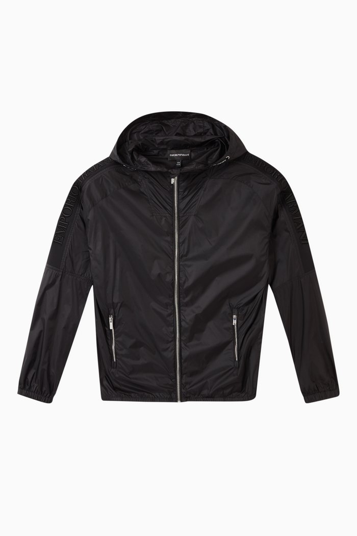 

EA Logo Tape Hooded Nylon Jacket, Black