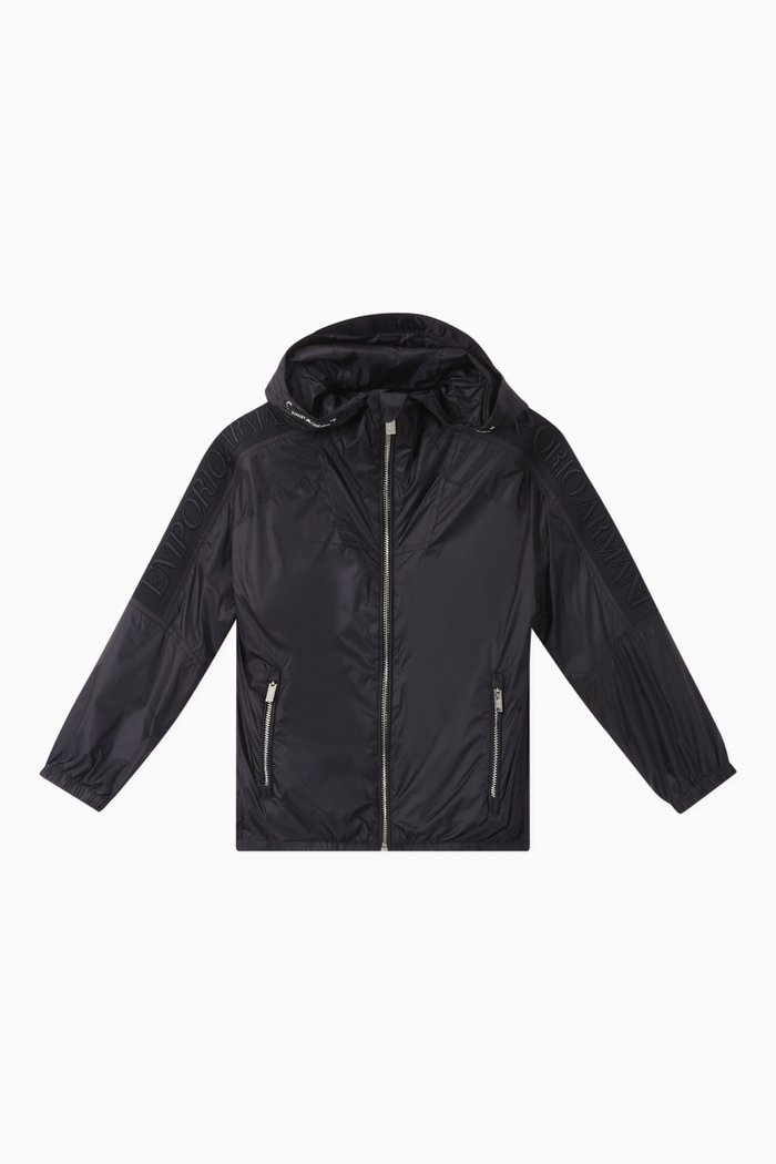 

EA Logo Tape Hooded Nylon Jacket, Blue
