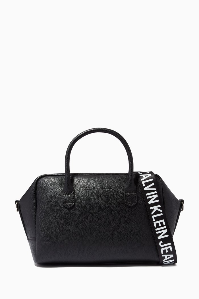 

Logo Strap Tote Bag in Faux Leather, Black