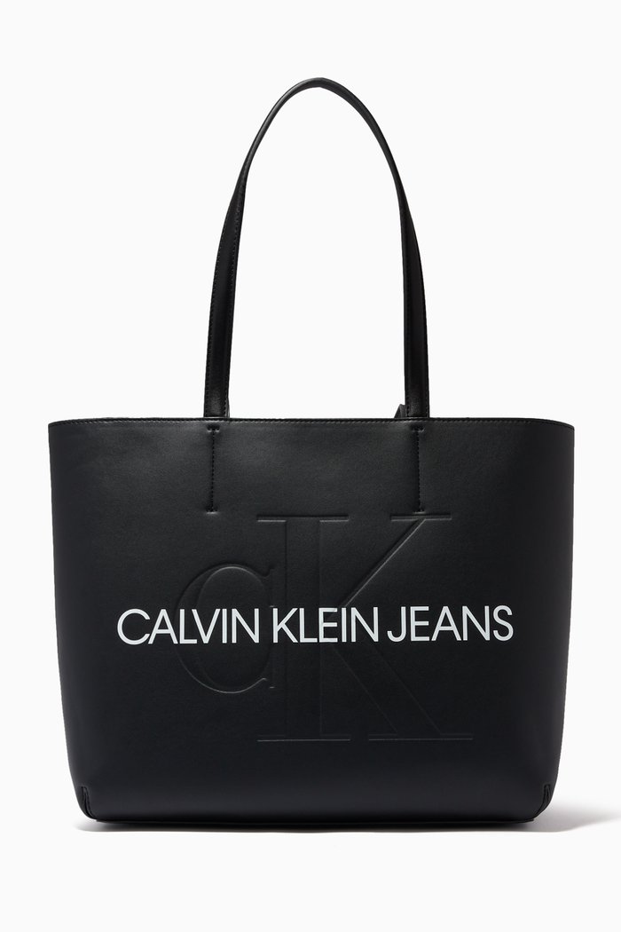 CK Tote Bag in Faux Leather, Black