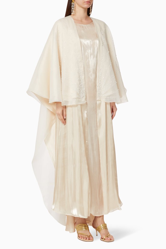 

Embroidered Organza Kaftan, Neutral