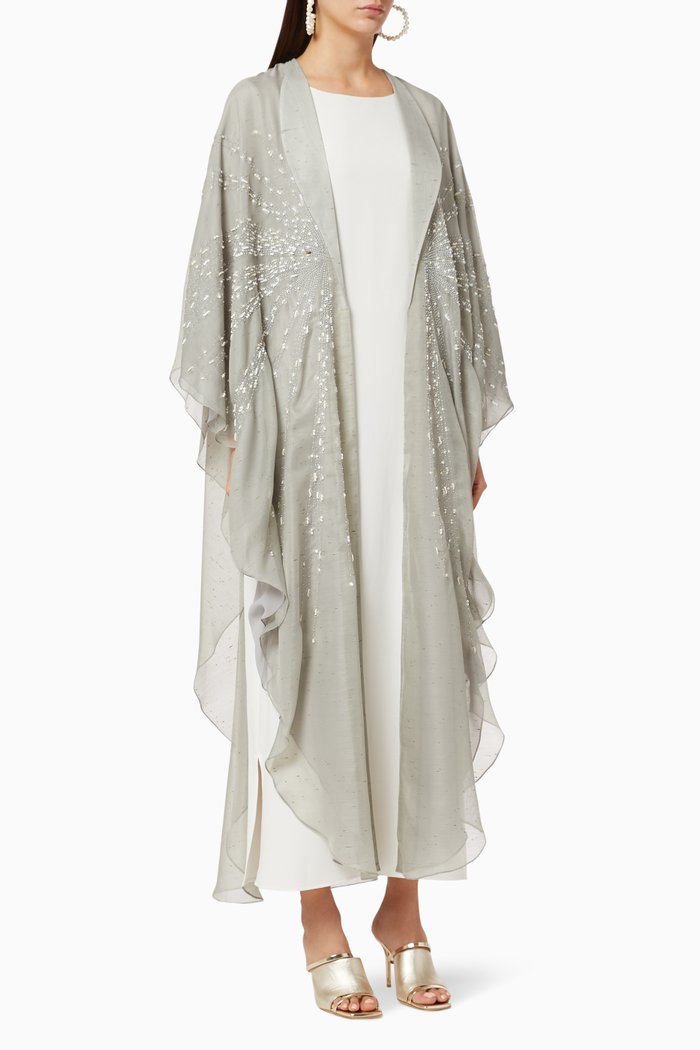 

Embroidered Bisht & Dress Set, Grey