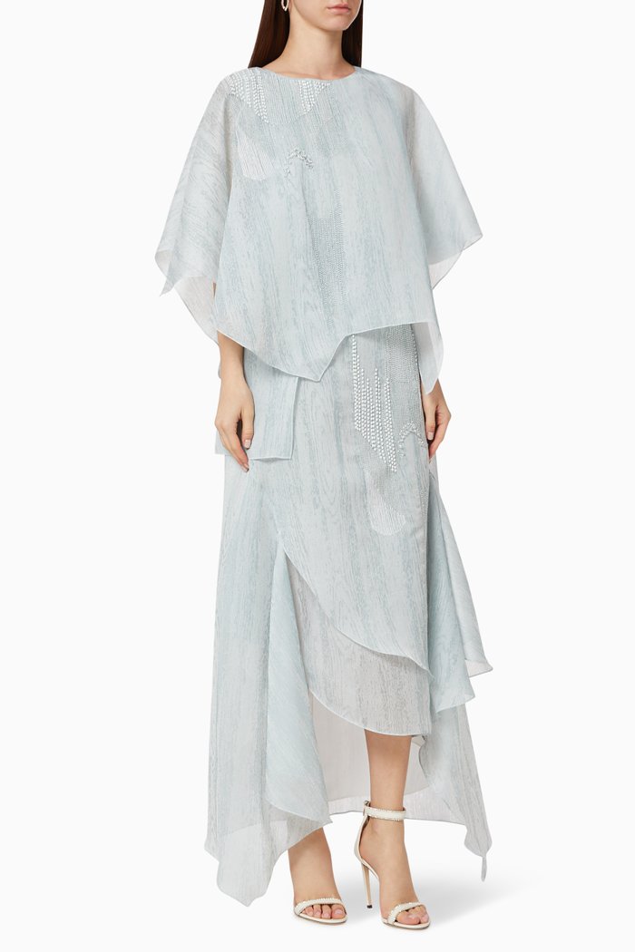 Embroidered Linen Kaftan, Blue