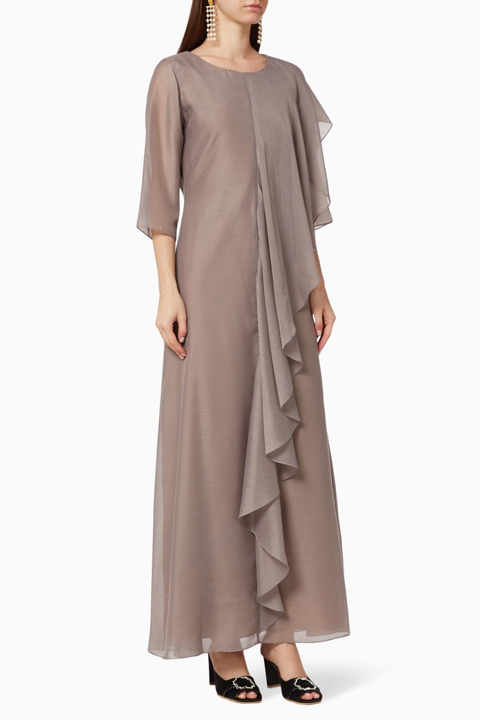 Ruffled Crepe Dress, Grey