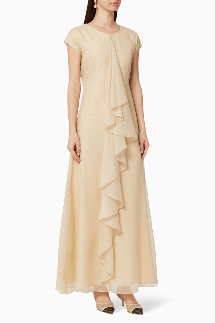 

Ruffled Linen Dress, Neutral