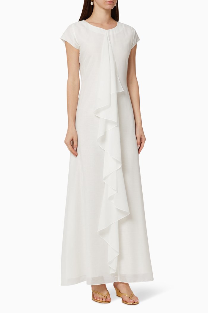 

Ruffled Linen Dress, Neutral