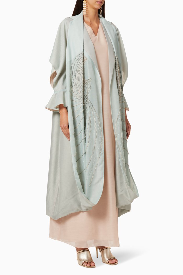 

Dual-Tone Bisht & Dress Set, Green