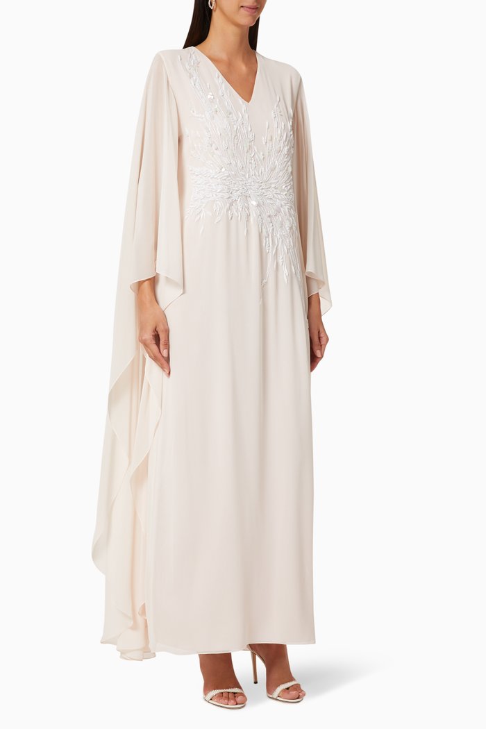 

Floral Embellished Organza Kaftan, Neutral