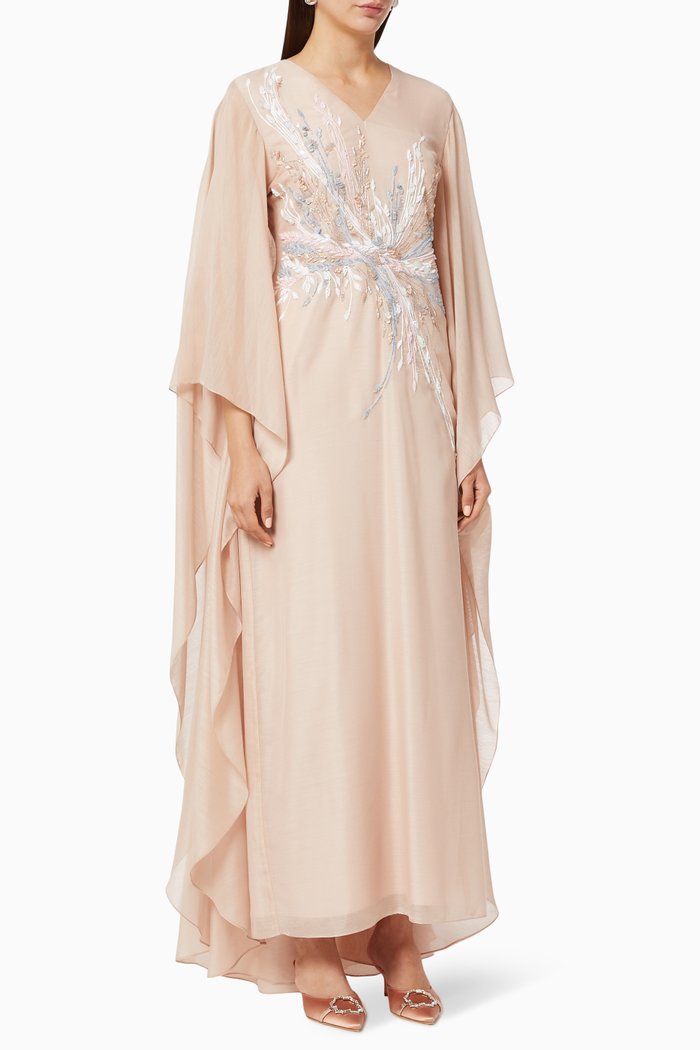 

Floral Embellished Organza Kaftan, Neutral