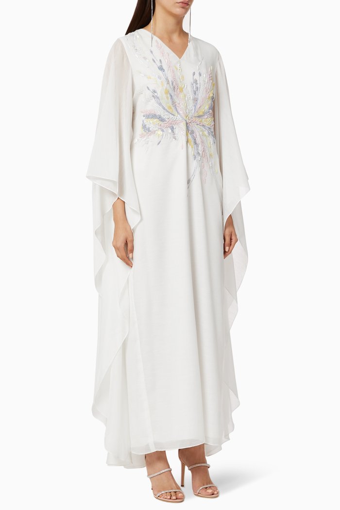 

Floral Embellished Organza Kaftan, Neutral