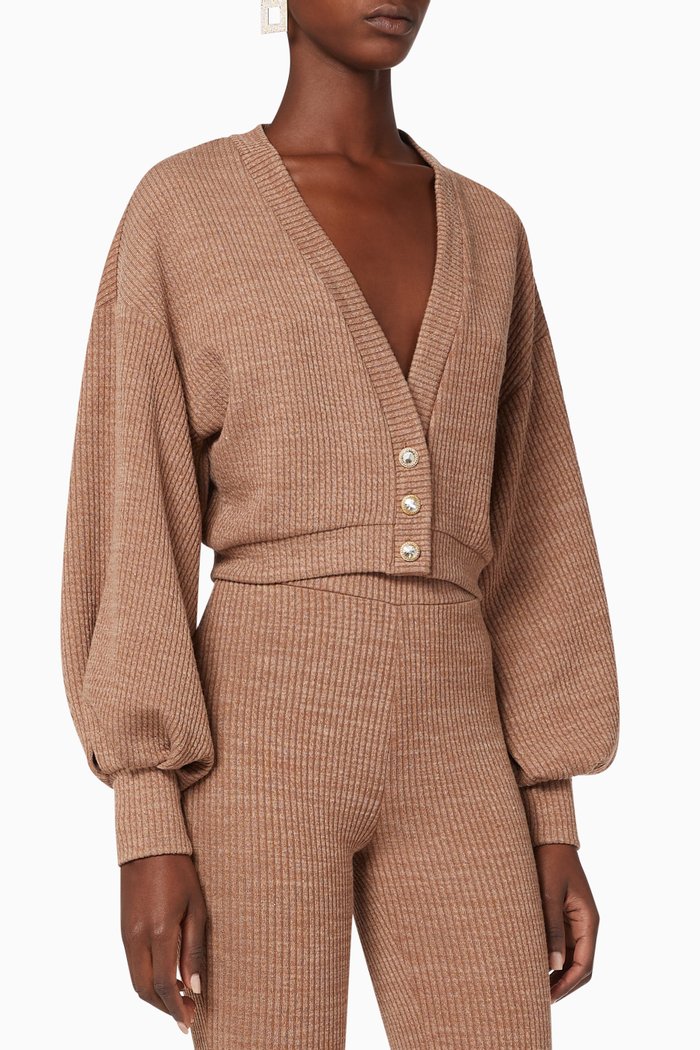 

Ribbed Knit Crop Cardigan, Brown