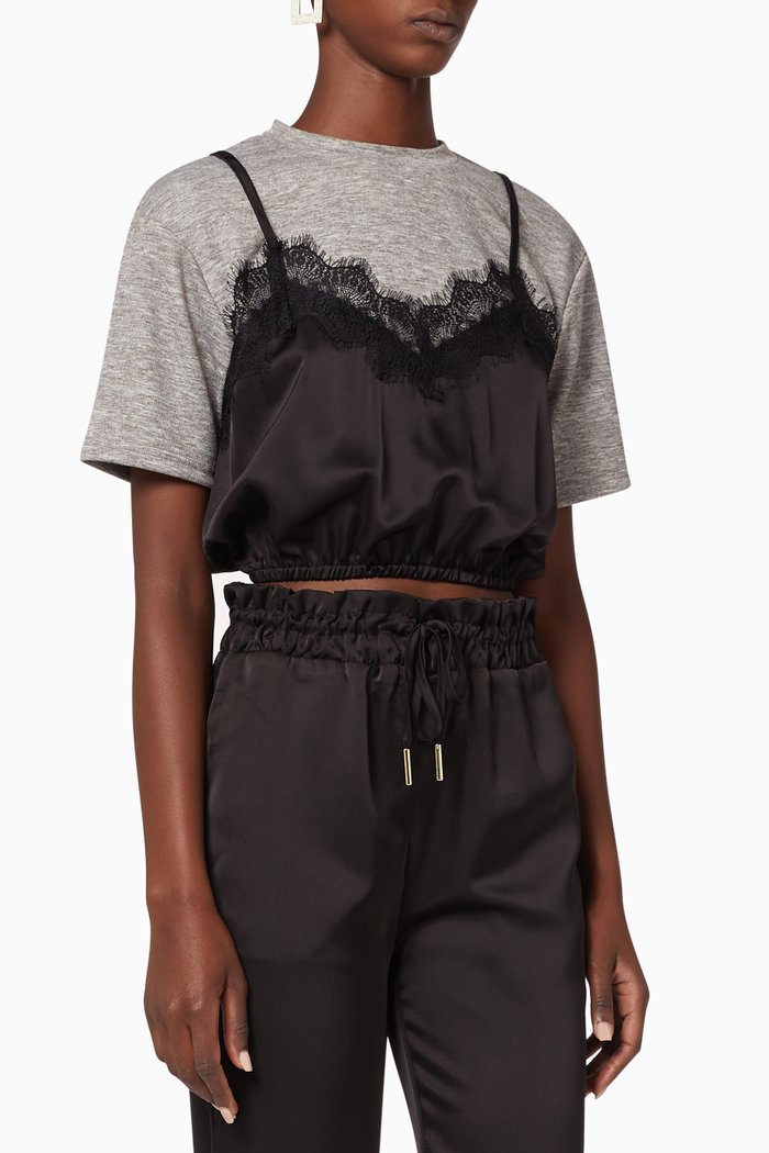 

Satin Lace Cami T-Shirt, Black