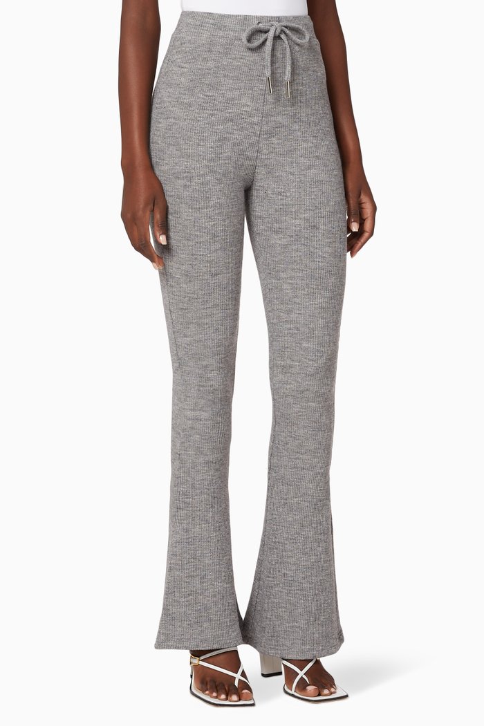 Ribbed Knit Pants, Grey