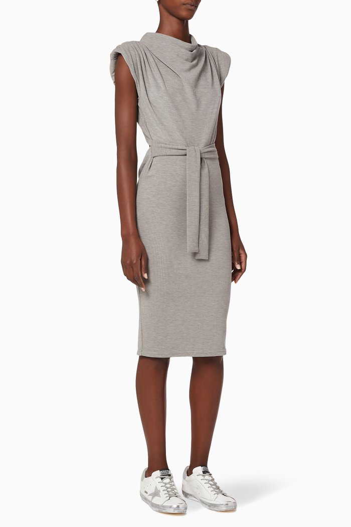 

Padded Shoulder Ribbed Dress, Grey