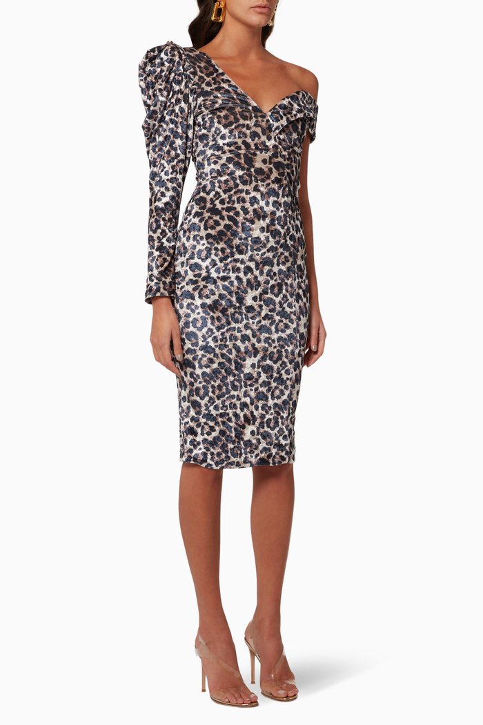 

Leopard Velvet Statement Shoulder Midi Dress, Brown
