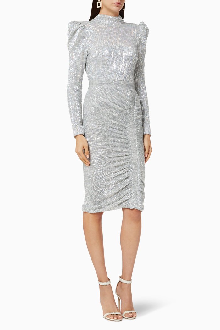 

Rosie Connolly Sequin Bow Detail Midi Dress, Silver