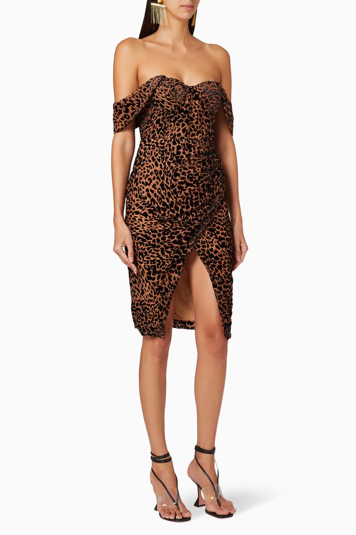 

Off Shoulder Corset Wrap Dress, Brown
