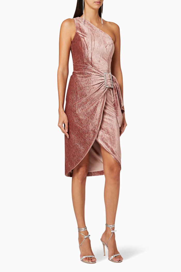 

One Shoulder Velvet Midi Dress, Pink